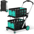 Collapsible Shopping Cart, 8-in-1 200LBS Multi Functional Utility Cart with 2 Storage Crate, Adjustable Handle Grocery Cart on Wheels for Shopping/Warehouse/Office/Supermarket - Blue