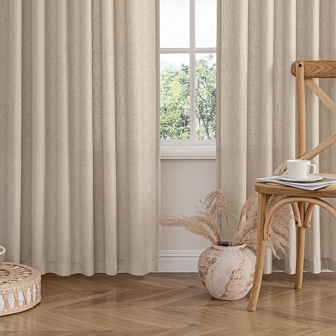MIULEE Non-See-Through Privacy Linen Curtains 2 Panels, Light Filtering Window Curtains Farnhouse Textured Back Tab Semi Sheer Drapes for Bedroom Living Room, 52 x 96 Inches Long, Taupe