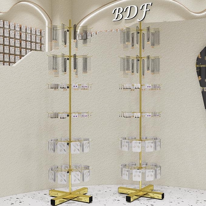 6-Tier Gold Rotating Display Stand 360° Spinning Heavy-Duty Retail Display Rack With Hooks For Jewelry, Keychains, Socks, Toys Commercial Use