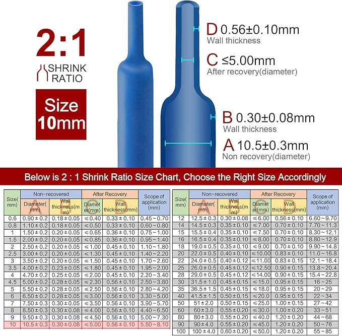 Chanzon 2:1 Ratio 3/8" (10mm) Heat Shrink Tubing 3.3Ft Roll (1M Total Length) Blue Polyolefin Sleeving Wrap Shrinking 2 to 1 1pcs