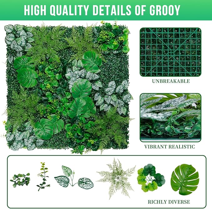 Artificial Boxwood Panels, Grass Wall Panels 16 Pack 20"x20",Privacy Hedge Fence Screen with UV Protection,Fake Greenery Backdrop for Indoor Wedding Decoration and Outdoor Garden Backyard