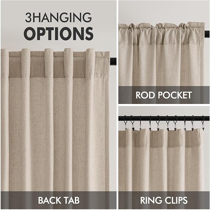 MIULEE Non-See-Through Privacy Linen Curtains 2 Panels, Light Filtering Window Curtains Farnhouse Textured Back Tab Semi Sheer Drapes for Bedroom Living Room, 52 x 108 Inches Long, Taupe