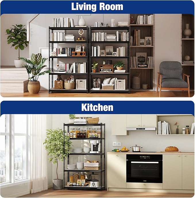 WORKPRO 2180LBS Garage Shelving Unit, Heavy Duty 5-Tier Adjustable Storage Shelf, Shelving Units and Storage for Kitchen, Basement or Pantry, 35.4”Wx11.8”Dx72”H, Black