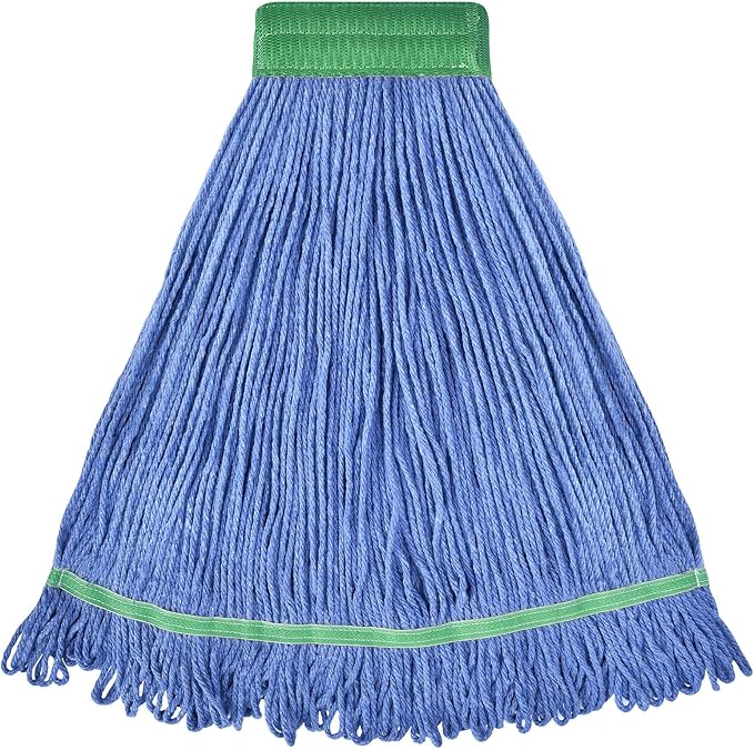 Onesimus 28 oz Heavy Duty Mop Head Replacement, 5 Inch Headband for Quick Change Handle, Blue Loop-End Cotton Blend String Wet Dry Floor Mop Refill Commercial Cleaning Supplies, 1 Pack X-Large