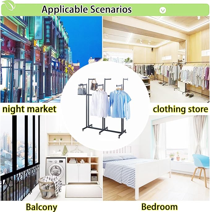 Floor Standing Metal Garment Rack - Heavy Retail Display Racks With Wheels, 8 Arms Clothing Rack, Square Tubing Portable Shirt Racks, Merchandise Display For Hanging Clothes (L-Black)