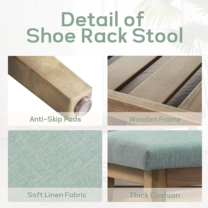 Entryway Shoe Bench with Cushion, End of Bed Bench,Upholstered Bench for Kitchen, Bench with Solid Wood Shelf, Fabric Ottoman Bench for Hallway, Living Room (Teal)