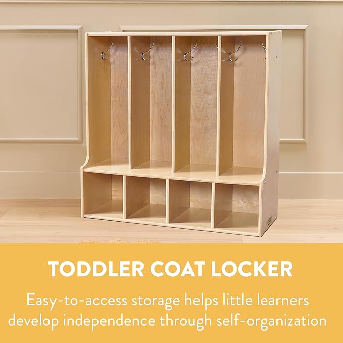 Sleekline 4-Section Toddler-Sized Coat Locker with Bench, Kids Furniture, Natural