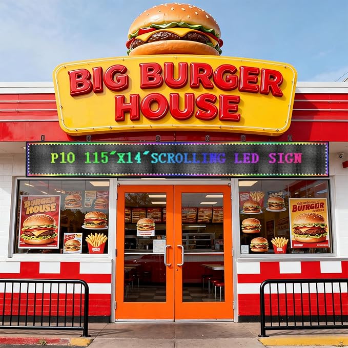 P10 Scrolling LED Sign Programmable Display Digital Bright Open Led Sign Waterproof Outdoor LED Signs Digital Message Board Business Advertising Display Wifi Control Custom 115"X14"