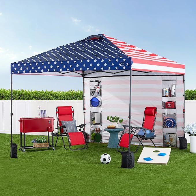 Best Choice Products 10x10ft Easy Pop Up Canopy w/Side Wall, 10 Pockets, Portable Carrying Case, 1-Button Setup, 4 Weight Bags - American Flag