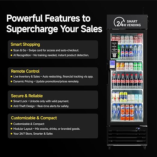HAHA Smart AI Vending Machine with Card Reader, Combo Snack & Drink Machine, 6-Layer 252 Cans Capacity Refrigerated AI Visual Recognition & App Management US360CT (Black, AI mini)