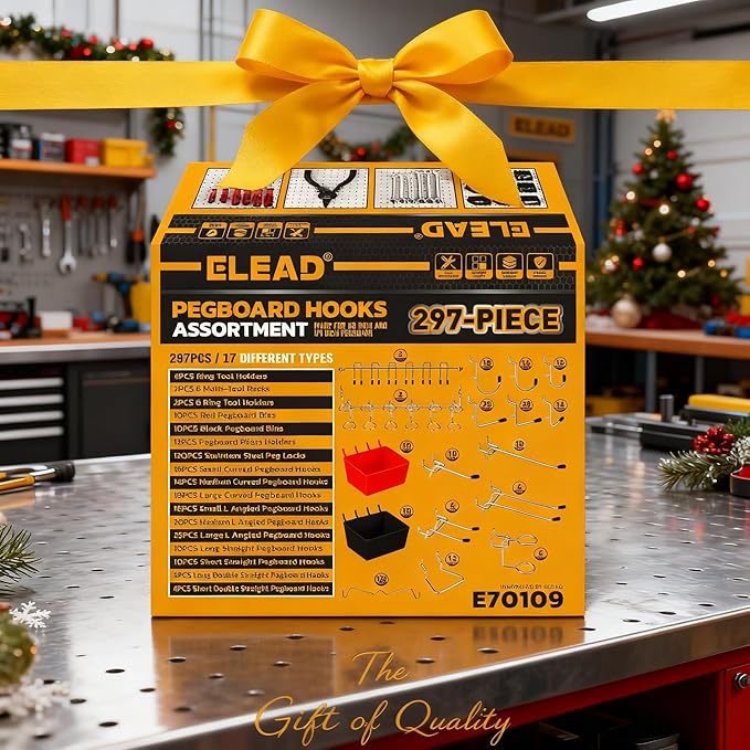 ELEAD 297 Piece Pegboard Hooks Kit, Peg Board Organizer Accessories with Bins for Organizing Various Tools, Fit 1/8 or 1/4 inch Pegboard for Hanging Storage, Garage Kitchen Bathroom Craft Room