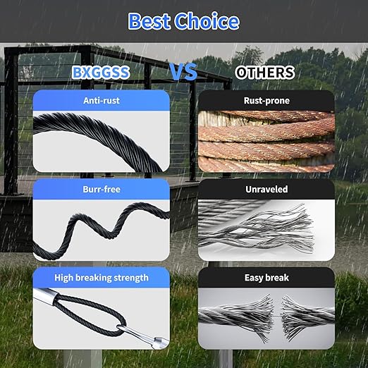 1/8 T316 Black Stainless Steel Cable – 600FT Corrosion-Resistant Wire Rope for Cable Railing Kit and Hardware – High Strength, Durable for Marine, DIY, and Outdoor Projects