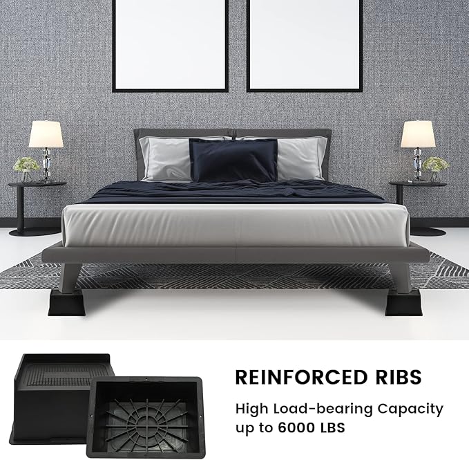 Bed Risers 6 Inch Heavy Duty, Oversized Furnitures Risers 6 inch Support 6000 lbs, Bed Table Rising Blocks, Fits for Couch, Sofa, Chair, Furniture Lifts 4 Pack