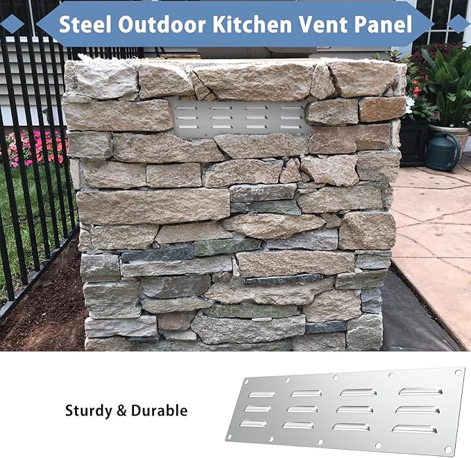 2 Pack Stainless Steel Venting Panel for Grill Accessory Stainless Steel Vent Cover Grill Vent for Masonry Fire Pits Outdoor Kitchen Vent, 15" by 4-1/2"