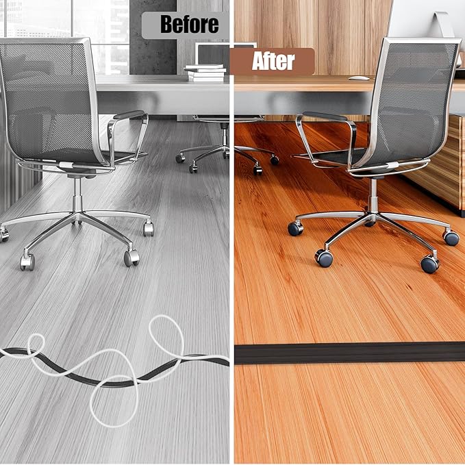 Floor Cord Cover Self Adhesive Cord Hider,10FT Cable Management, Extension Strip Protector for Wires, Prevent Cable Trips for Offices, Gyms, Exhibitions Cavity:0.39"(W) x 0.27"(H) Black Wood