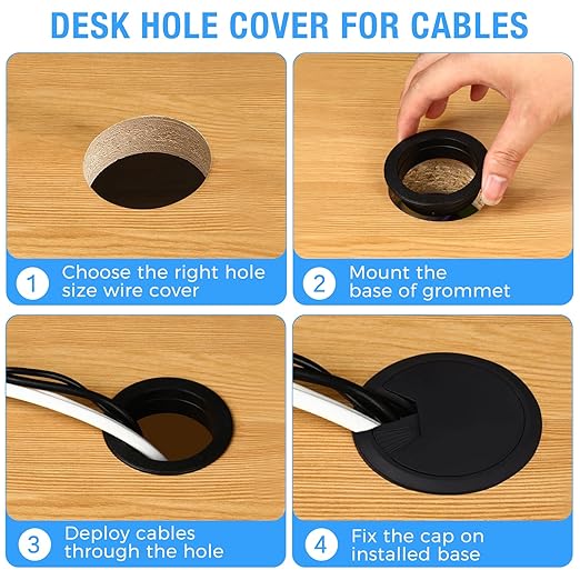 Desk Grommet 2-3/8" (60 mm), Desk Cord Hole Cover, Cable Grommet ABS Plastic, Desk Hole Grommet for Office and Home Table Cable, Detachable Adjustable Cable Cord Organizer (White 4 Pcs)