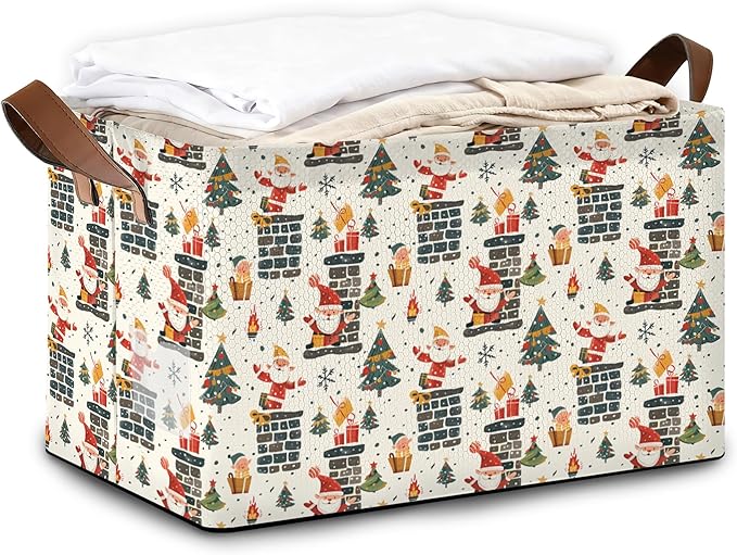 Christmas Tree Gift Storage Bin with Handles, Basket Storage Organizer for Shelves, Closet, Nursery, Book, Laundry Hamper & Home Decor