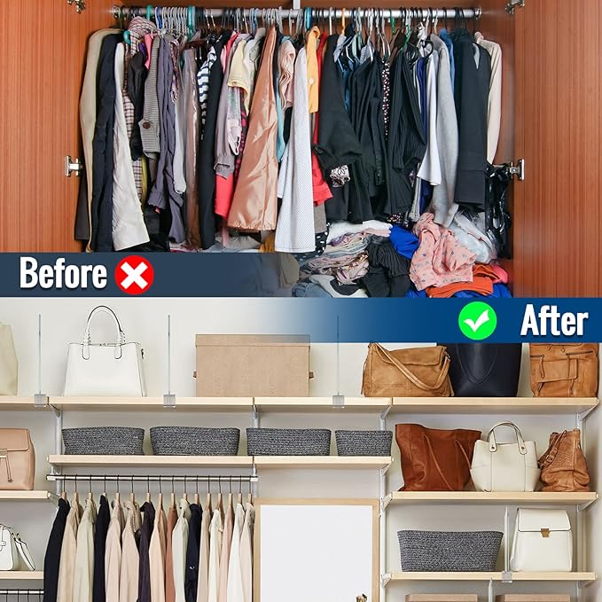6 Pack Clear Acrylic Shelf Dividers for Closet Shelf Organizer of Bedroom Kitchen Office Bathroom Organizer for Clothes Books Hats and Handbags