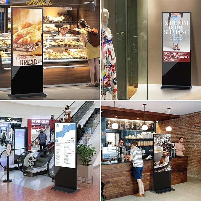 HLEC 65'' Indoor Floor-Standing Digital Signage Interactive Display, 4K Touchscreen Advertising Display LCD Kiosk, Commercial Android Smart System, CMS Software, HDMI/USB Input＆Out/WiFi(4+64G)