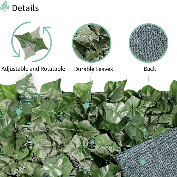 SunnyRoyal 3 Pcs 6' x 8' Artificial Fence Ivy Privacy Screen Greenery Wall with Mesh Back Ivy Leaf Fence Screen Decoration for Patio Outdoor Garden Yard Garden