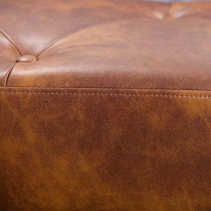 Furnimart Faux Leather Bench Ottoman, Tufted Button Bedroom Benches Footrest Stool in Solid Wood Legs, Long and Dining Bench, Indoor Bench for Entryway Living Room Bedroom (Leather-DustYellow)