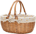 G GOOD GAIN Wicker Picnic Basket with Double Folding Handles,Willow Picnic Hamper,Natural Hand Woven Easter Basket,Easter Eggs and Candy Basket,Bath Storage,Gift Packing Basket.Yellow