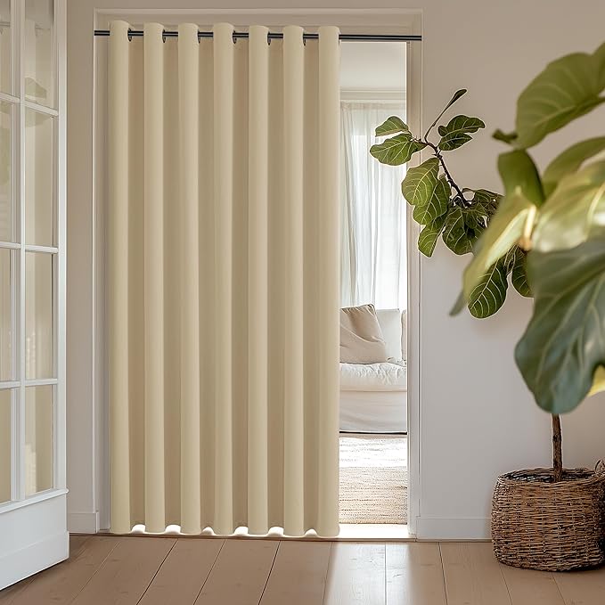 ChrisDowa Room Divider Curtain 96 Inches Long, Wide Blackout Sliding Door Curtain for Bedroom, Room Darkening Privacy Window Drape for Patio Door (1 Panel Set, Biscotti Beige, 100 x 96 Inch)