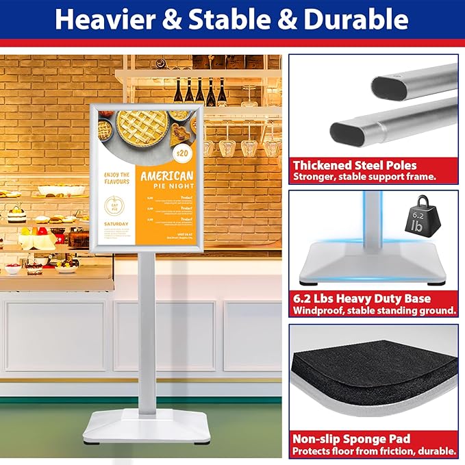 Sign Stand 11x17inch Pedestal Sign Holder Poster Stand 3Packs Adjustable Floor Standing Sign Holder with Heavy Duty Display Stand for Indoor Outdoor Business Store Sign Holders(Silver)