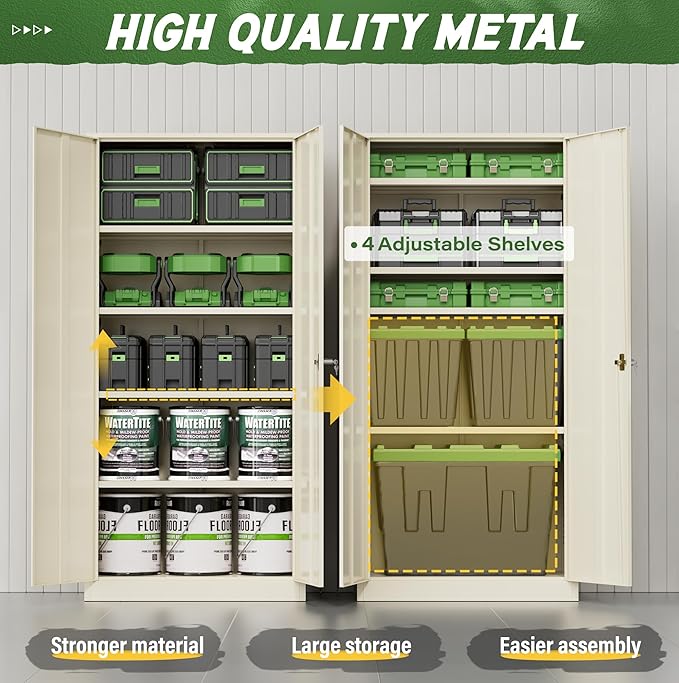 Greenvelly Metal Storage Cabinet, 72" Gray Steel Garage Cabinet with Doors and Adjustable Shelves, Metal Cabinet with Lock,Garage Cabinets and Storage System for Garage,Home Office,School