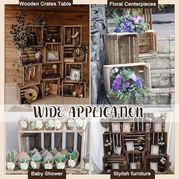 Soaoo 3 Pcs Decorative Nesting Wooden Crates for Storage Display, 3 Sizes Rustic Wood Decorative Storage Crates with Handle Farmhouse Crate Box Container(Stone Gray)