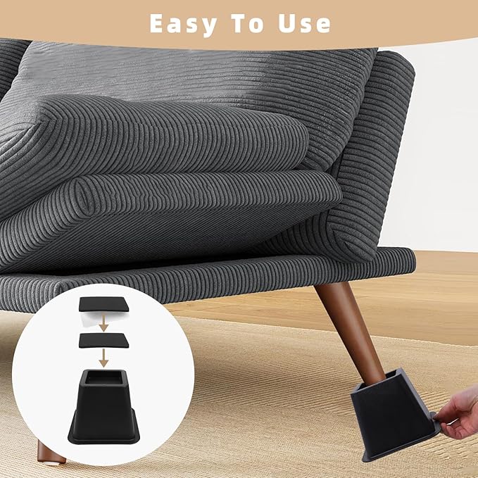 Bed Riser/Furniture Lift Bed/Bed risers/Furniture Lifter/Table risers/Frame Risers Create Under Bed Storage Heavy Duty for Furniture Height Adjustment (Black 4 Pack, 4 Inch)