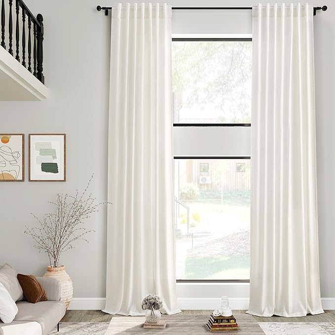 Linen Cream Curtains 228 Inch Extra Long for Living Room Back Tab Light Filtering Semi Sheer Drapes Modern Farmhouse Coastal Decor Cotton Textured Curtain for Floor to Ceiling Window 52x228
