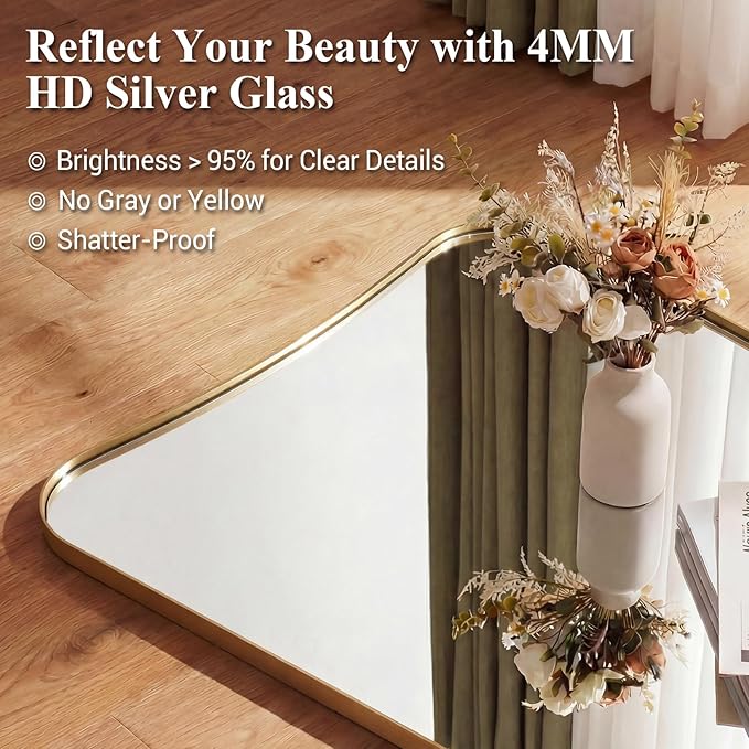 ANDY STAR 24x32 Inch Gold Mirror, Bathroom Vanity Mirror, Antique Brass Butterfly Mirror, Irregular Wall Mirror with Unique Curved Design Ideal for Home Remodel, Anti-Rust 1” Frame