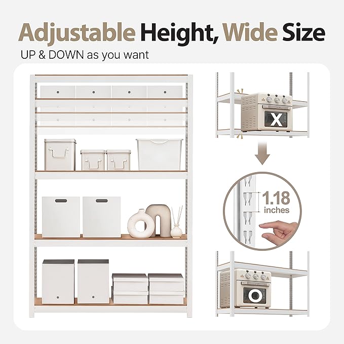 HOMEDANT House 5 Tier Laminated Metal Shelving Unit Adjustable Storage Utility Rack Heavy Duty Shelves Organization Multipurpose Shelf Kitchen Garage Pantry Closet (4, (XL Deep) 48.1" W, White)