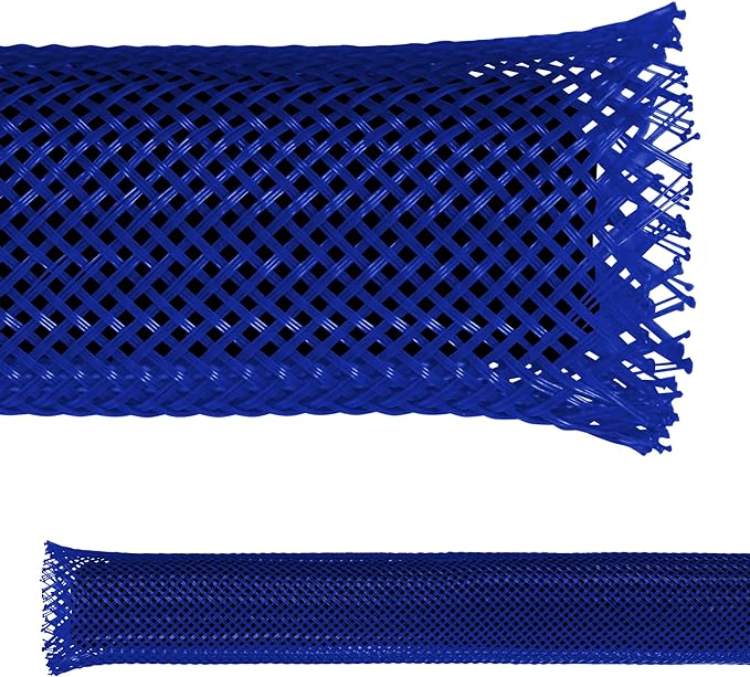 Electriduct 1" PET Expandable Braid Sleeving Flame Retardant Flexible Wire Mesh for Cord Management and Cable Protection - 10 Feet - Blue