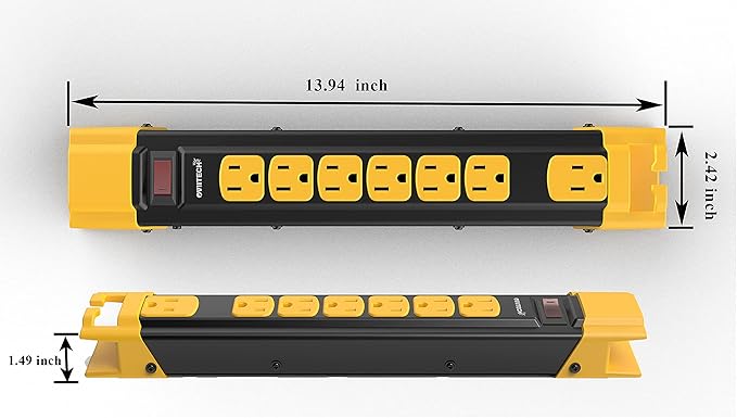 Oviitech Heavy Duty Power Strip Surge Protector with 15A, 7 Outlets Metal Multiple 900 Joules Industrial Shop Workshop 6FT Extension Cord, Yellow&Black