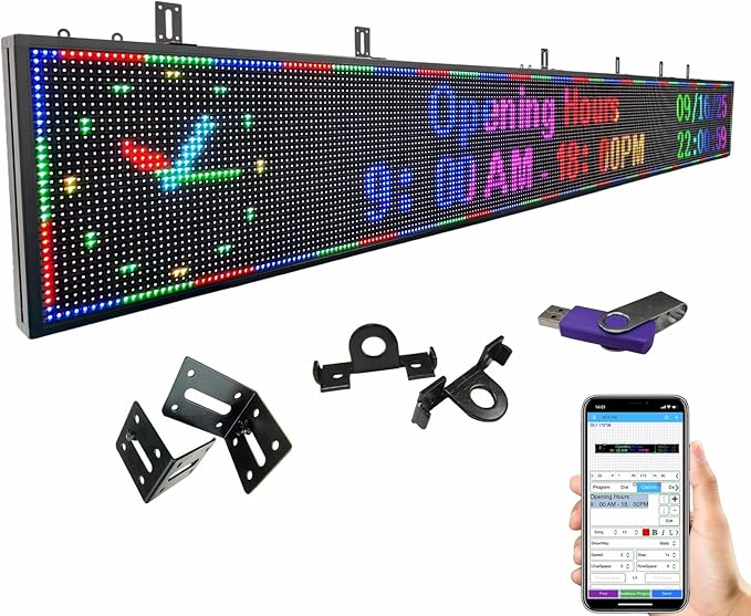 P10 Scrolling LED Sign Programmable Display Digital Bright Open Led Sign Waterproof Outdoor LED Signs Digital Message Board Business Advertising Display Wifi Control Custom 115"X14"