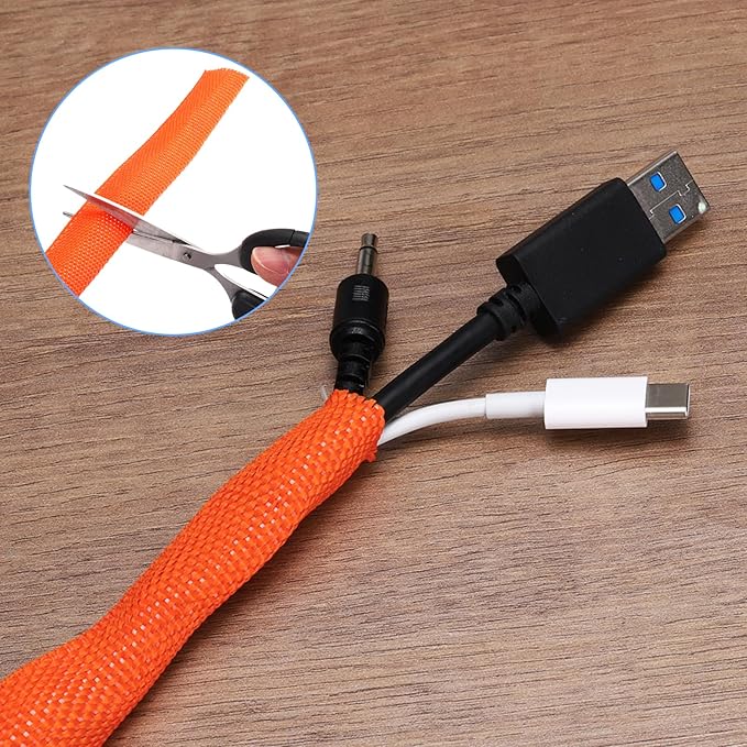 MECCANIXITY Braided Cable Sleeves Heat Shrinkable Fabric Sleeving, 1 1/4" 16ft Orange 2:1 Ratio Heat Shrinkable Cord Protector for Harness Cable, Network Cable Protection, Cable Management