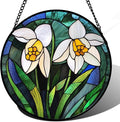 Stained Glass Window Hanging - White Snowdrops Birth Flowers Suncatcher for Doors Garden Patio Sun Catchers Decor Christmas Mother's Day Birthday Gifts for Women Men Mom Nana Friend 9.8 in