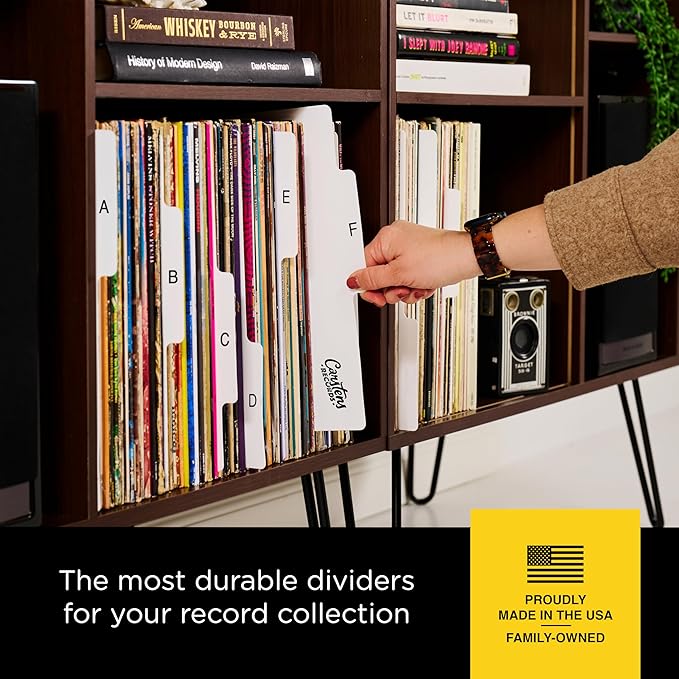 Carstens Records Heavy Duty Vinyl Album Dividers A-Z | Single Sided Printing | 12" LP Organizers with Tabs | Pack of 26 White | Made in The USA | for Side Browsing