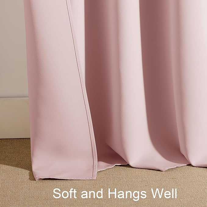 PONY DANCE Blush Pink Blackout Curtains 72 inch Length, Room Darkening Rod Pocket Lighting Blocking Window Drapes for Bedroom/Living Room(2 Panels Set, Peach Blush, 42 inches Wide)