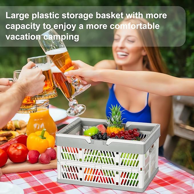 Heavy Duty Plastic Milk Crates for Storage, 2-Pack Stackable Storage Bins for Organizing, Collapsible Shopping Basket with Handle for Groceries, Suitable for Home Office School Store, Gray