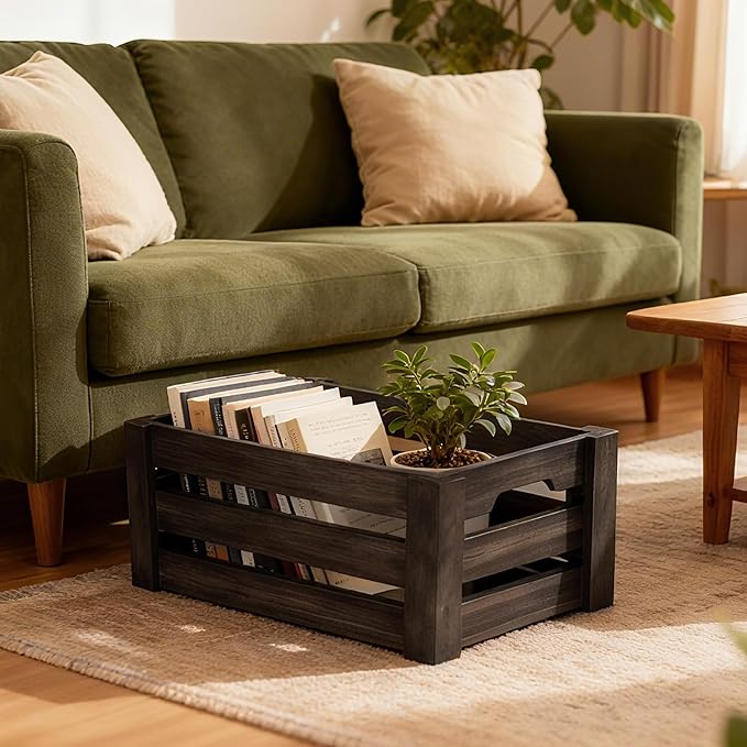 Set of 3 Rustic Wooden Nesting Crates – Farmhouse Decorative Storage Boxes for Shelves, Countertops & Tabletop Display (L/M/S)