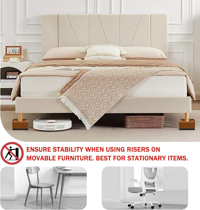 Furniture Risers 3 inch, Rectangle Adjustable Risers Blocks for Bed Sofa Table and Couch Lift to 1.5 or 3 inch，Heavy Duty Support Up to 1,300 Lbs (4 Pack-Brown)