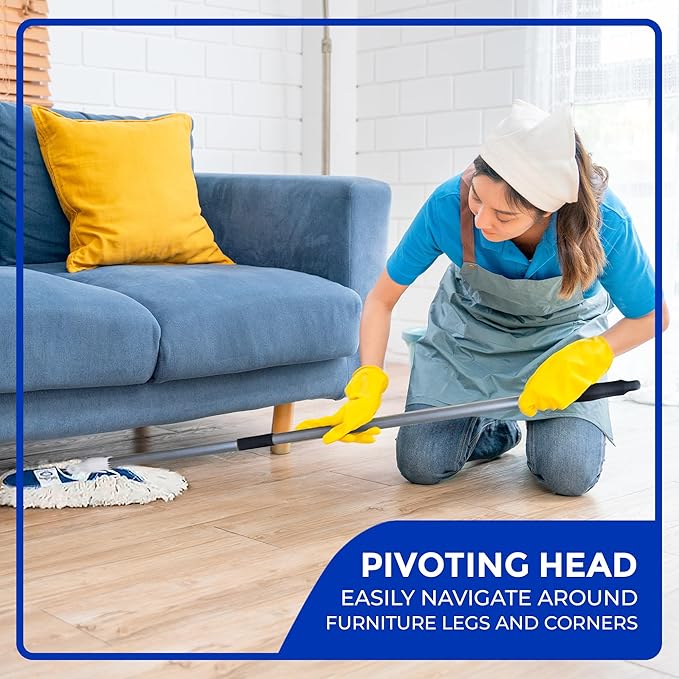 Nine Forty Heavy Duty, Industrial-Strength Cotton Wedge Dust Mop Head w/ Handle - Home & Commercial Hardwood Floor Cleaning - Designed for High-Performance Janitorial & Housekeeping Tasks