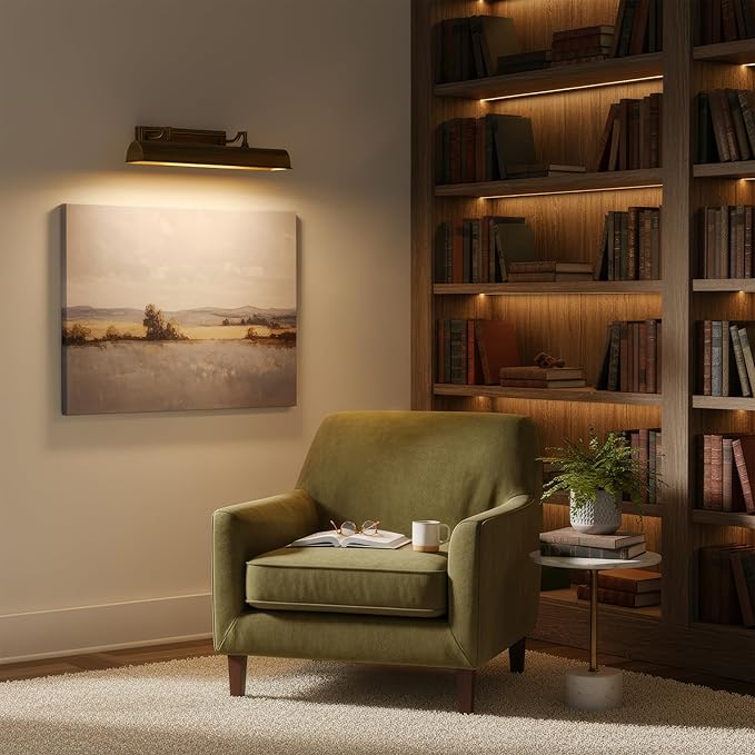 24in Modern Brass Picture Lights for Wall Hardwired, 4 Light Gold Wall Picture Light for Above Picture Frame, Accent Light for Living Room, Bookcase, Library Display E12 Base No Bulbs