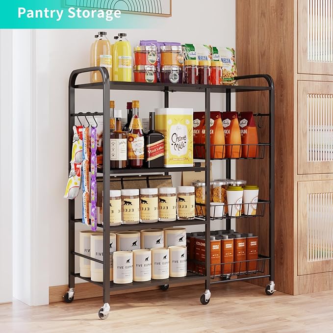 HapiRm Rolling Kitchen Microwave Cart - 4 Tier Microwave Table Stand with Pull-Out Baskets, Coffee Bar Baker's Rack with Wheels Rolling Storage Cart Organizer Shelf for Living Room Office, Balcony