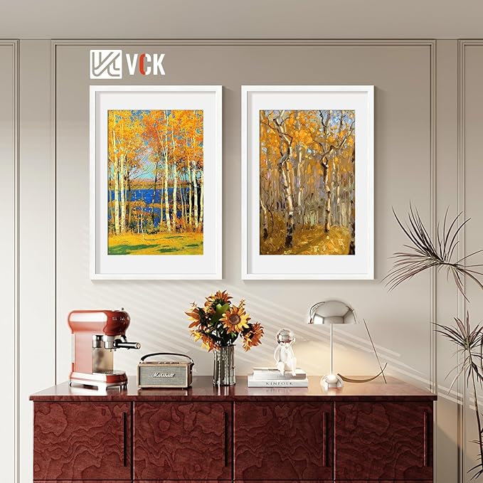 VCK 20x30 Poster Frame White - with Mat 16x24, Exclusive Textured Solid Wood Picture Frame Horizontal and Vertical Formats with Included Hanging Hardware, 2 Pack