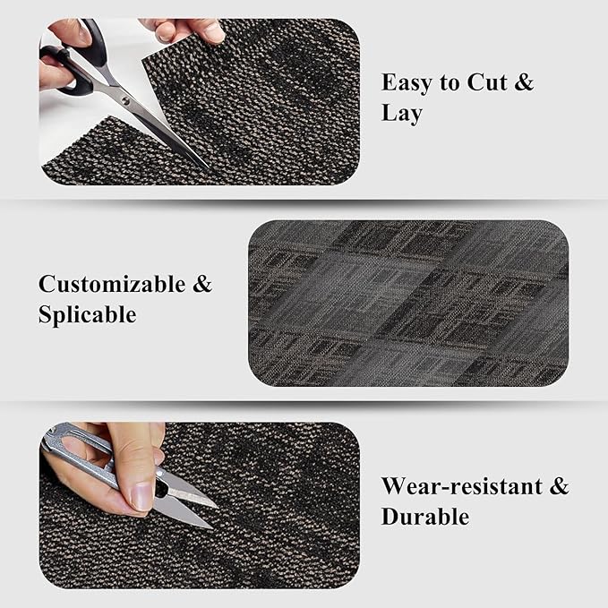 Carpet Tiles 20x 20 Inch, Floor Square Carpet Tiles, Indoor Outdoor Carpet Tile for Home Basement Commercial, Black & Grey-24 Tiles/64.5 Sq.Ft per Box