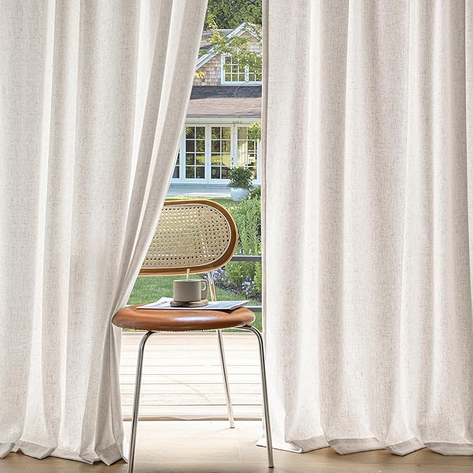 MIULEE Non-See-Through Privacy Linen Curtains 2 Panels, Light Filtering Window Curtains Farnhouse Textured Back Tab Semi Sheer Drapes for Bedroom Living Room, 52 x 63 Inches Long, White
